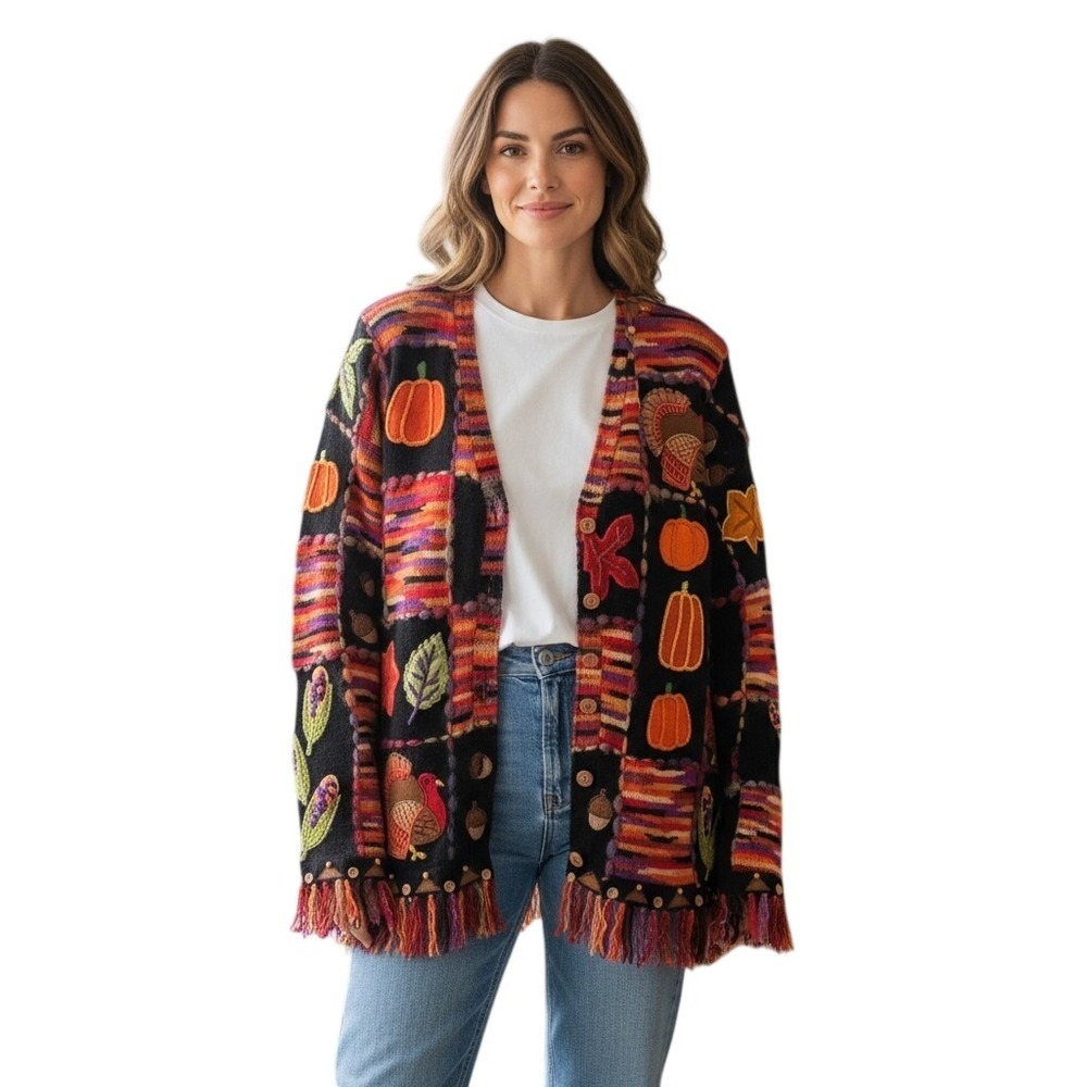 Design Options Philip Jane Gordon Women's Sweater Embellished Thanksgiving Med